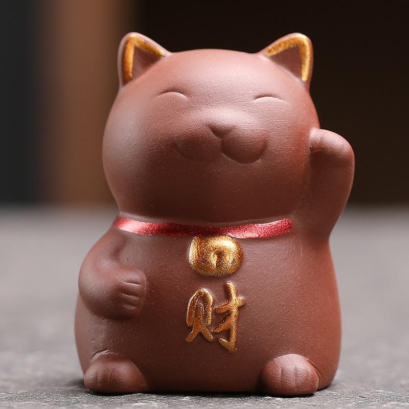 Фиолетовый песок Lucky Cat Tea Любимые украшения Позолоченные бутиковые аксессуары для чайного столика Украшения в виде котят можно поддерживать в хорошем состоянии brown Darling Women Boutique