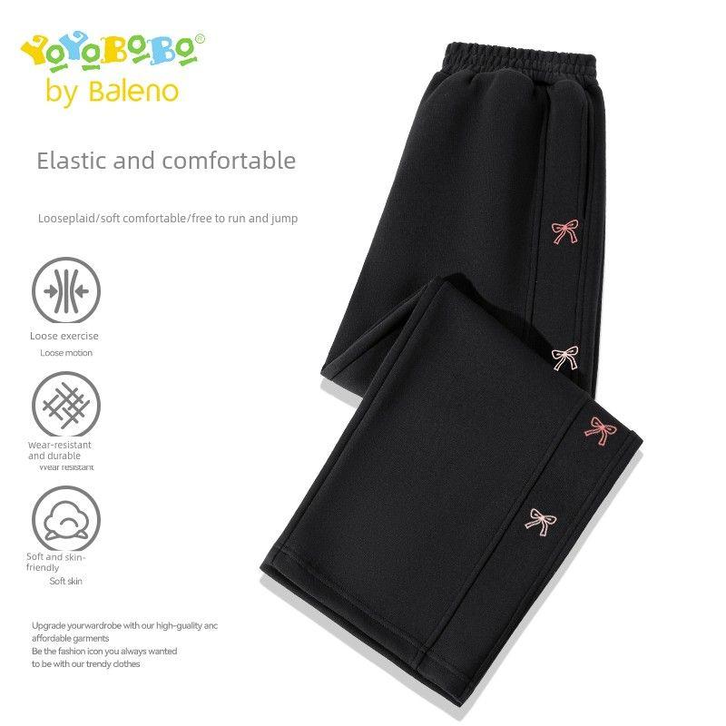 Baleno Kids Ybb Series Boys  Pants Spring and Autumn Style Children s Sports Pants for Older Kids Stylish Scimitar Pants Trendy Black/Yb Pink and White Bow K 110 cm black TAOMall