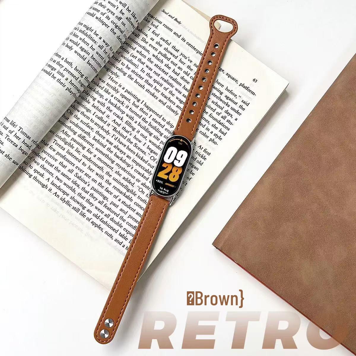 Стильный кожаный ремешок с двойной заклепкой для Xiaomi Band 10/9/8 NFC и Apple Watch Xiaomi Band 10/9/8/nfc Strap абрикосовый Chose One