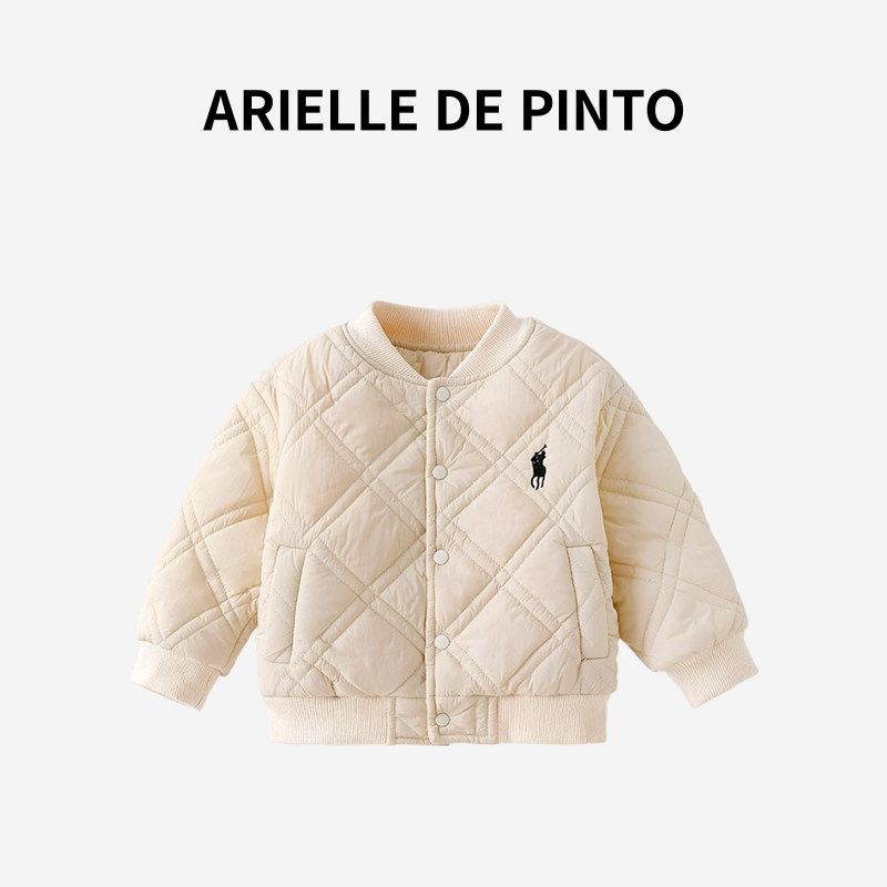 French Arielle De Pinto Autumn and Winter Jackets for Boys and Girls, Casual Fleece Baseball Jackets, Quilted Jackets Apricot color 110 beige TAOMall