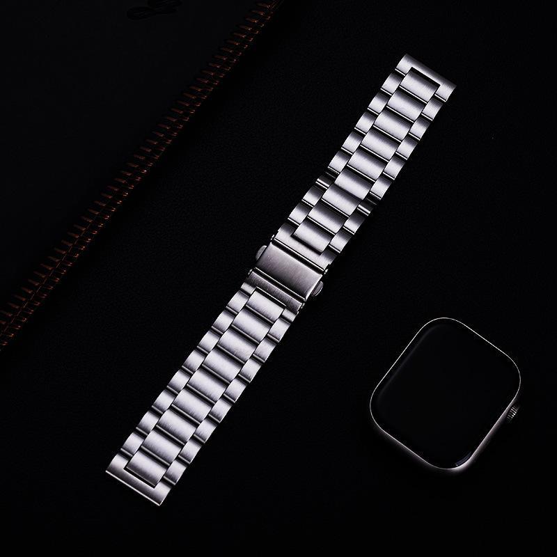 Браслет из нержавеющей стали для Apple Watch, металлический ремешок унисекс для часов — новый дизайн с плоским креплением. Apple Three Beads 20# white Smarter than future