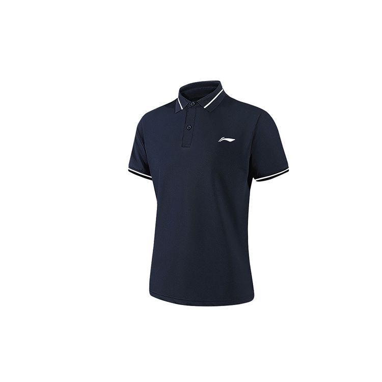 Li-Ning Campus Series Logo Print Quick-Dry Short Sleeve Polo Shirt Men tops Navy-Blue YPLT041-2 M black