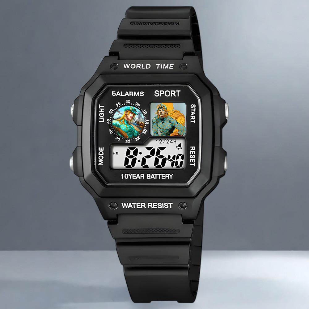 JOJO s Bizarre Adventure Диего Электронные Часы Спортивные Цифровые Наручные Часы для Учеников Средней Школы с Будильником Мужские black Onez