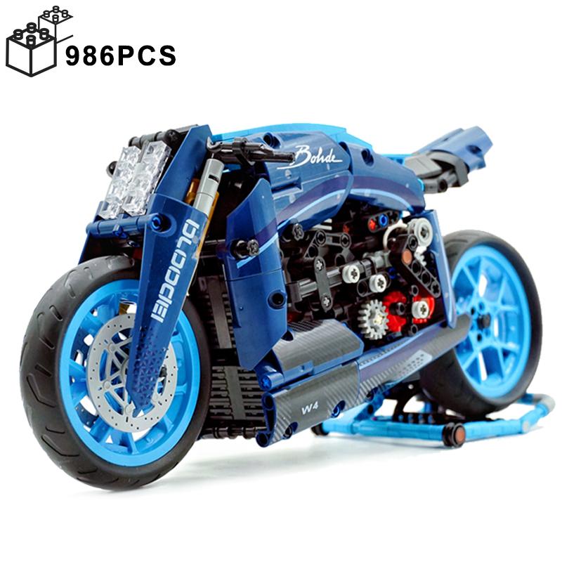 986 шт. Технический известный концепт Diavel Blue Motorcycle Building Blocks Сборка кирпичей Игрушки для мотоциклов Подарки для мальчиков и детей No Box black Fashion Maker 1