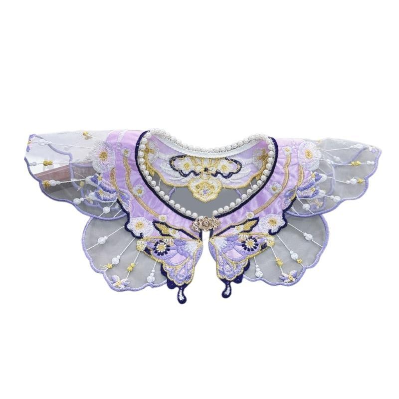 Perfect Match Women S Elegant Pearl-Embellished Shawl | Detachable False Collar & Shoulder Wrap With Yunjian-Style Decorative Flowers H7Ef white