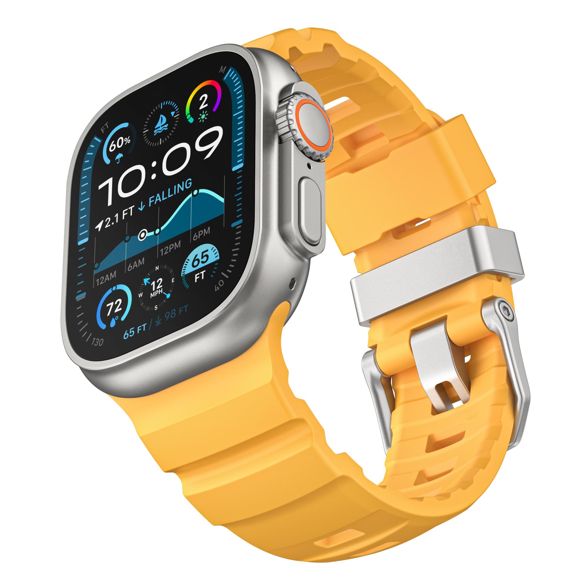 Ремешок Trail Loop для Apple Watch Band Ultra 2 49 мм 46 мм 45 мм 44 мм 42 мм Спортивный резиновый браслет iWatch Series 10 9 8 7 6 SE 5 4 42 UnsuitableS10 Titanium жёлтый XIAOLU Watch Accessories