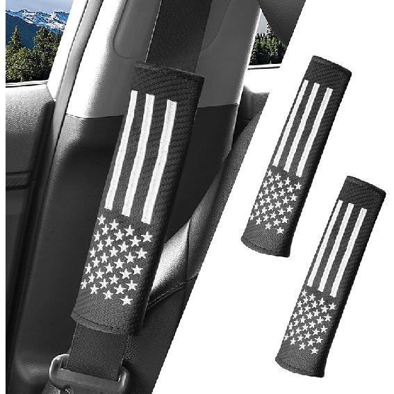 JDDRY 2PC Car Seat Belt Covers Pads,Seatbelt Strap Cover,Seat Belt Shoulder Strap Pads,Carbon Fiber Leather Car Interior Accessories(2Pack,Black-USA Black USA Flag gray 91330302MAC2UDB340