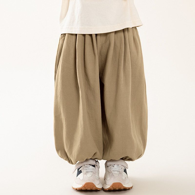 Children s Clothing Boys  Solid Color Pants Summer Thin Lantern Pants for Young Children Korean Style Loose Harem Pants Nine-Point Pants Khaki 140 beige TAOMall
