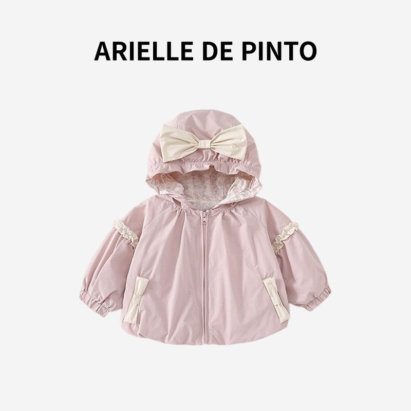 French Arielle De Pinto Girls  Spring and Autumn Jacket Stylish Fashionable Casual Hooded Top Windbreaker Pink 80 white TAOMall