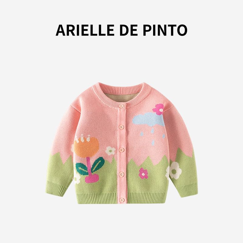 Французская Arielle De Pinto Детская Вязаная Одежда Зимний Свитер Пасторальный Стиль Жаккардовый Вязаный Кардиган для Девочек Bean Paste Powder-Bd841 80 beige TAOMall