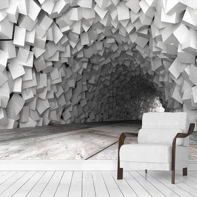 Креативные обои 3D стерео серый цемент пещера космические фрески геометрические обои 3D гостиная телевизор диван спальня домашний декор 200 cm(W) x 140 cm(H) black KOMNNI