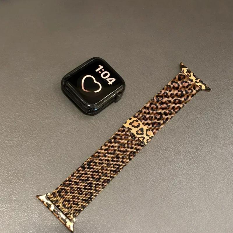 Trend Leopard print Band Fo Apple Watch Strap Series 8 9 Ultra 49 мм SE 7 6 5 40 мм 44 мм 45 мм 41 мм Браслет из нержавеющей стали r iwatch 38 мм 42 мм For 38mm 40mm 41mm black LUJING-Treasure Bag