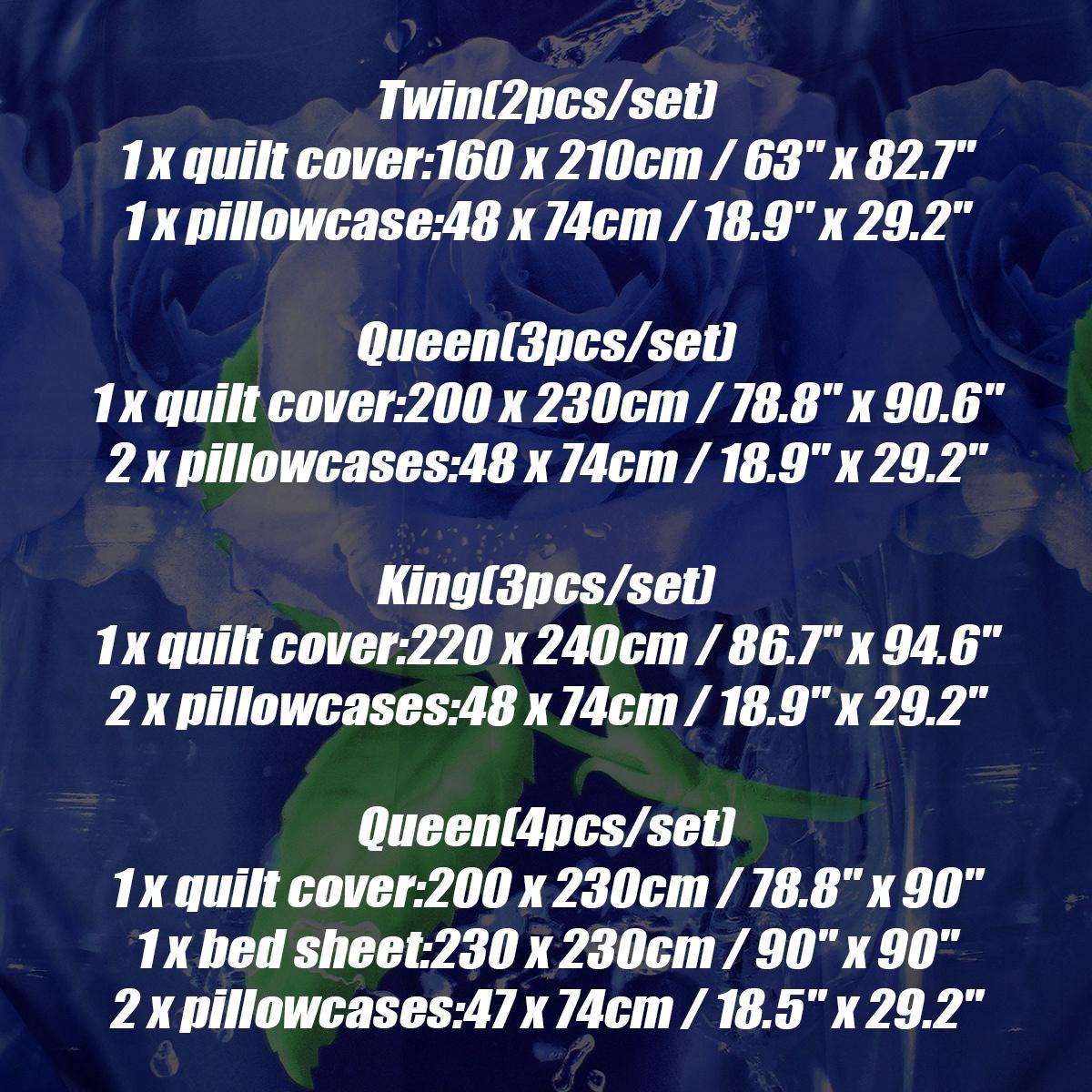 WTEMPO 3D Голубая Роза 2/3/4 шт.. Хлопковое одеяло с принтом Queen/King/Twin, пододеяльник, простыня, комплект постельного белья, кровать Twin(2pcs/set) blue