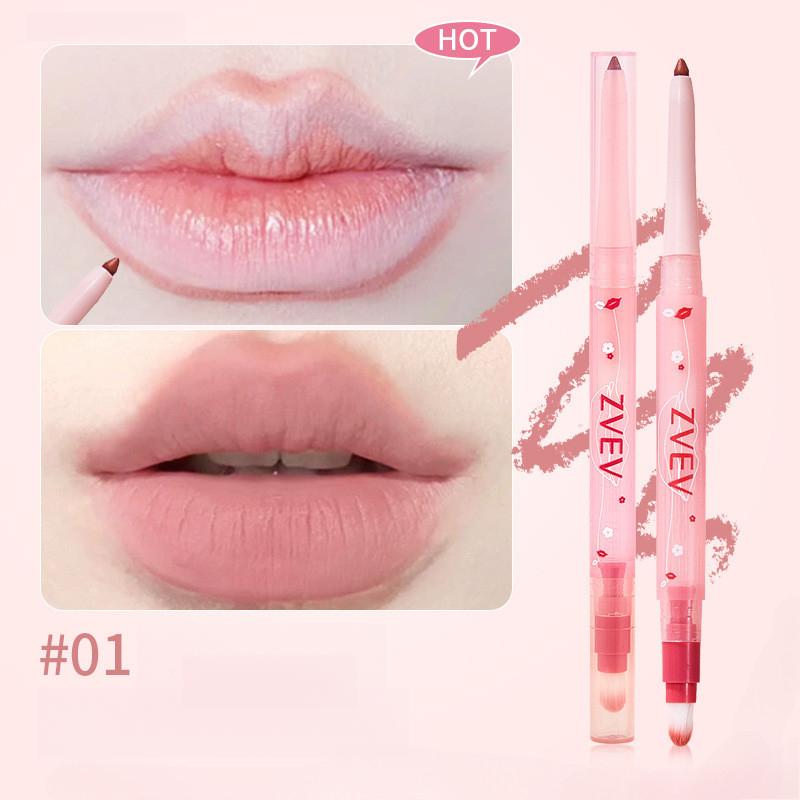 Карандаш для губ Mist Lip Liner с двойной головкой и кисточкой для губ Natural Silky Smooth Водостойкая помада Двойного назначения Перманентный макияж Ежедневный женский модный макияж pink Xinghong Trading