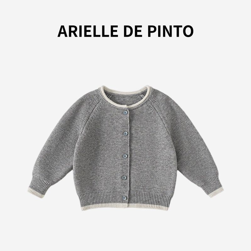 Французский вязаный свитер Arielle De Pinto для мальчиков и девочек, осенний, корейский стиль, универсальный кардиган-свитер с длинным рукавом для малышей Gray 73 gray TAOMall