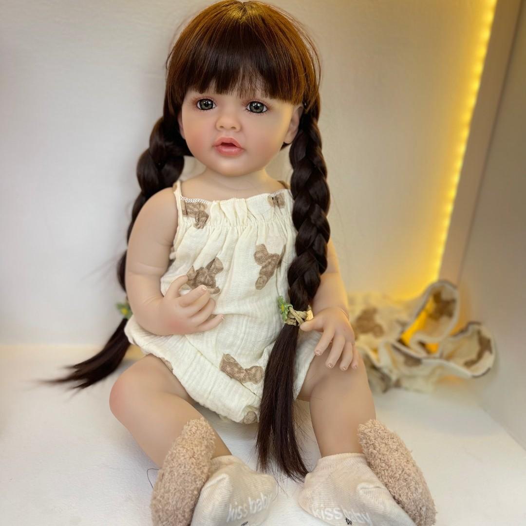 BZDOLL 55 СМ 22 Дюйма Реалистичное Полное Виниловое Тело Коричневые Длинные Волосы Реалистичная Кукла Реборн Девочка Игрушка Принцесса Малышка Бебе vinyl body doll white BZDOLL Reborn