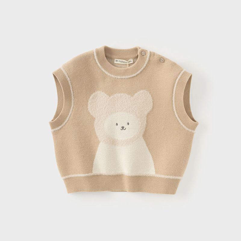 David Bella Children s Sweater Vest Boys  New Knit Vest Girls  Stylish Sleeveless Top Spring Children s Clothing Camel [Ready in Stock] 100 beige TAOMall
