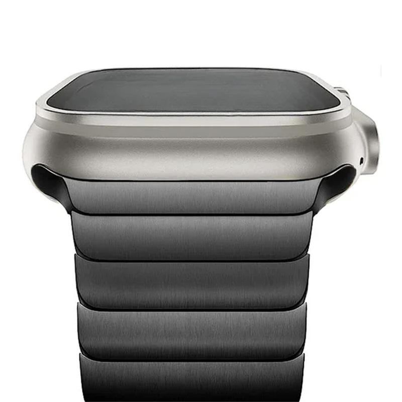 Ремешок из нержавеющей стали титанового цвета для Apple Watch Band Ultra2 46 мм 49 мм 45 мм 44 мм 42 мм 41 40 мм 38 мм Link Bracelet iWatch S10 9 8 7 6 SE 38mm 40mm 41mm чёрный maoxiaowei