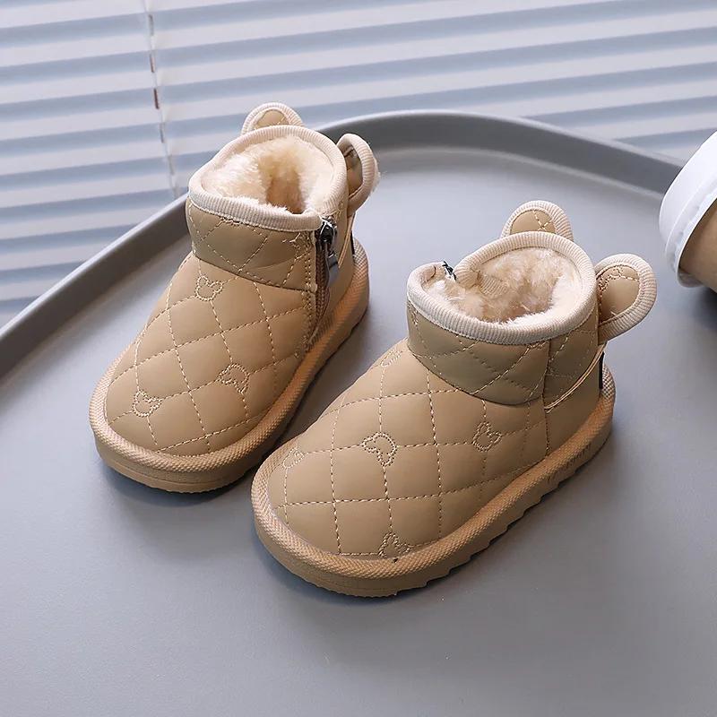 Ботинки Botas Para Niña для малышей, новые зимние плюшевые ботинки для девочек, теплые хлопковые ботинки для мальчиков, симпатичная детская обувь, мягкие ботинки для младенцев 17-insole12.5cm gray Walk in Vogue