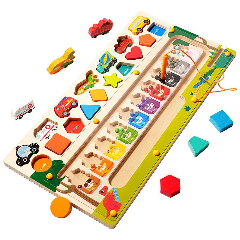 3 in 1 Toddler Montessori Toys Educational Magnetic Color and Number Maze Shape  Vehicle Wooden Puzzle Sorting Toys for Toddlers yellow Phone Case CSWO02