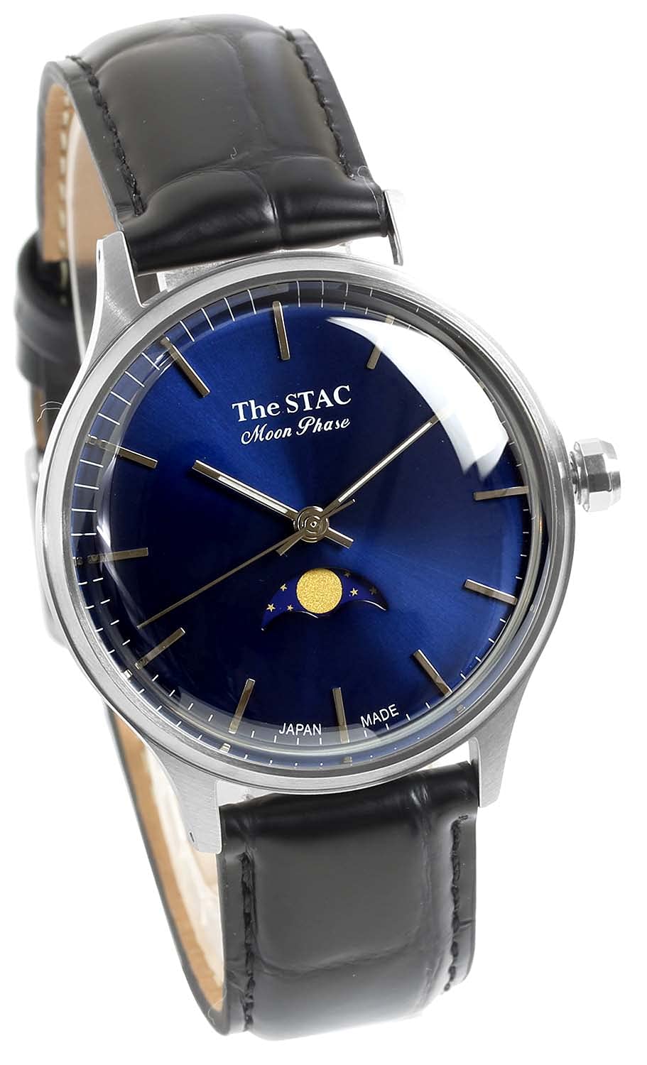 Ретро японские часы STAC ST-MF001 с индикатором фазы Луны, 36 мм чёрный Watches Japan