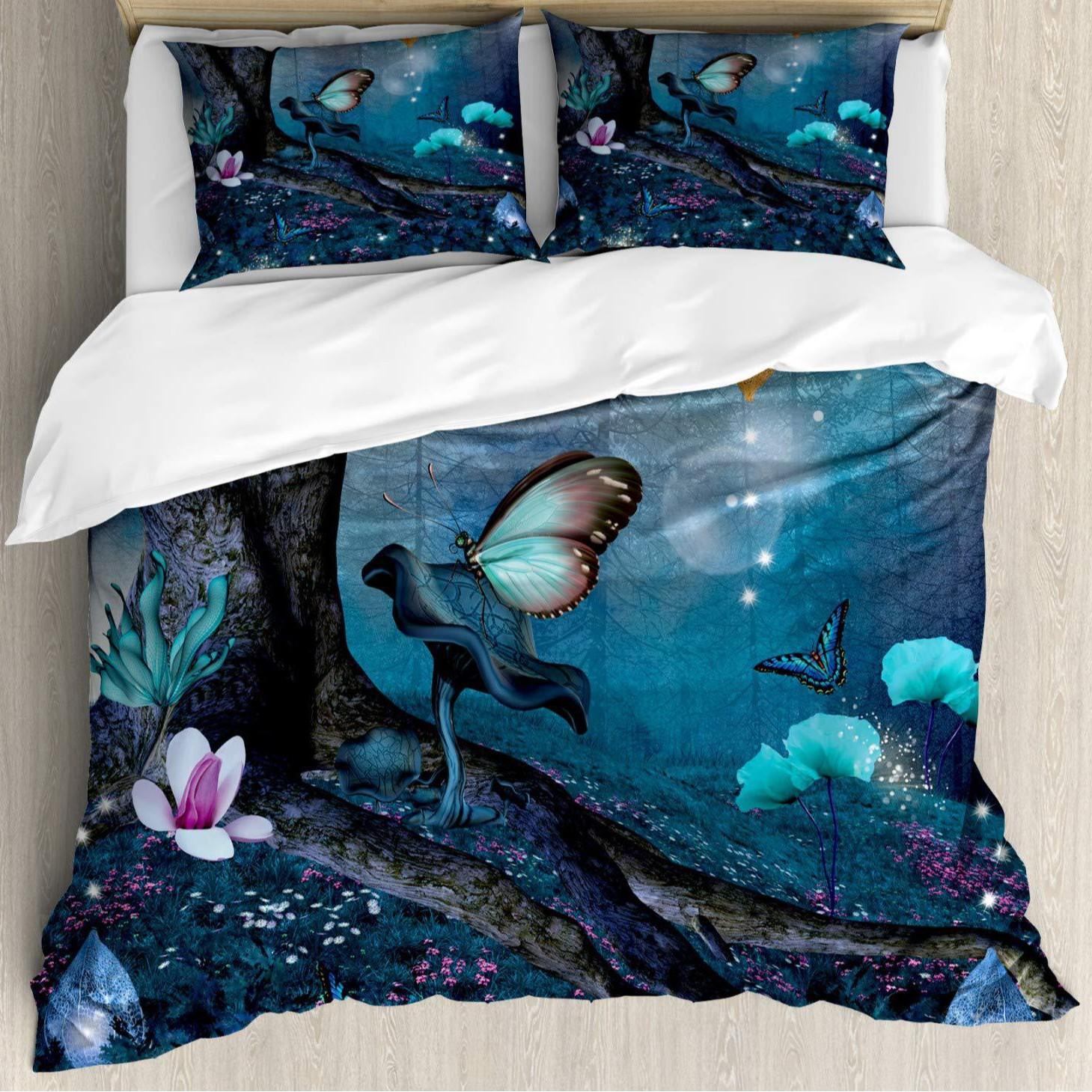 Загадочный Лесной Цветок Трехкомпонентный Комплект Пододеяльника Цифровая Печать Постельное Белье Покрывало на Кровать EU single 135*200 gray Warmth Home