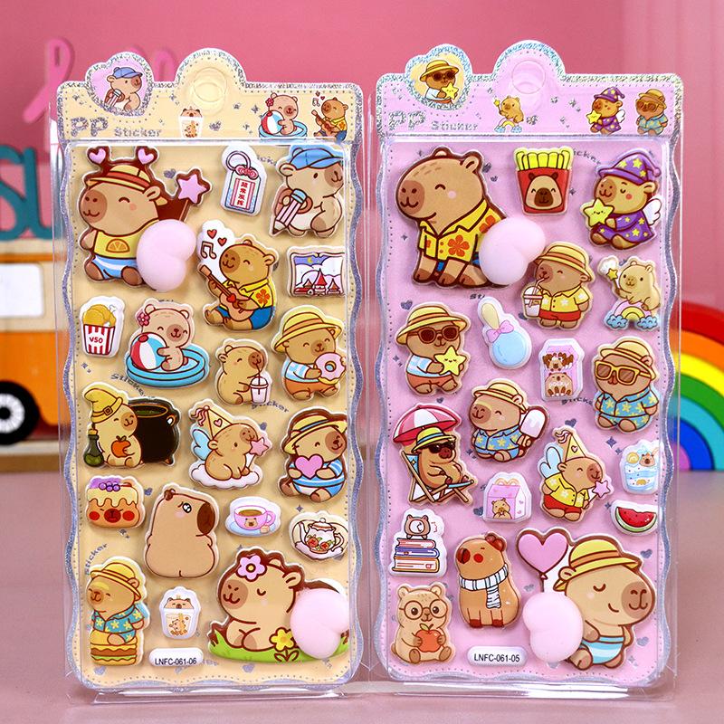 Kawaii happy hip stickers and cartoon soft pinch kids unzip 3d bubble stickers phone case decoration stickers brown Prettiest Time