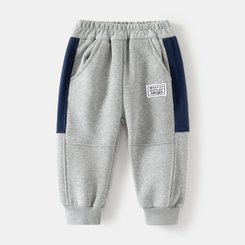 Color Matching Boy s Mid-Waist Letter Composite Sports Pants Gray 90 gray TAOMall