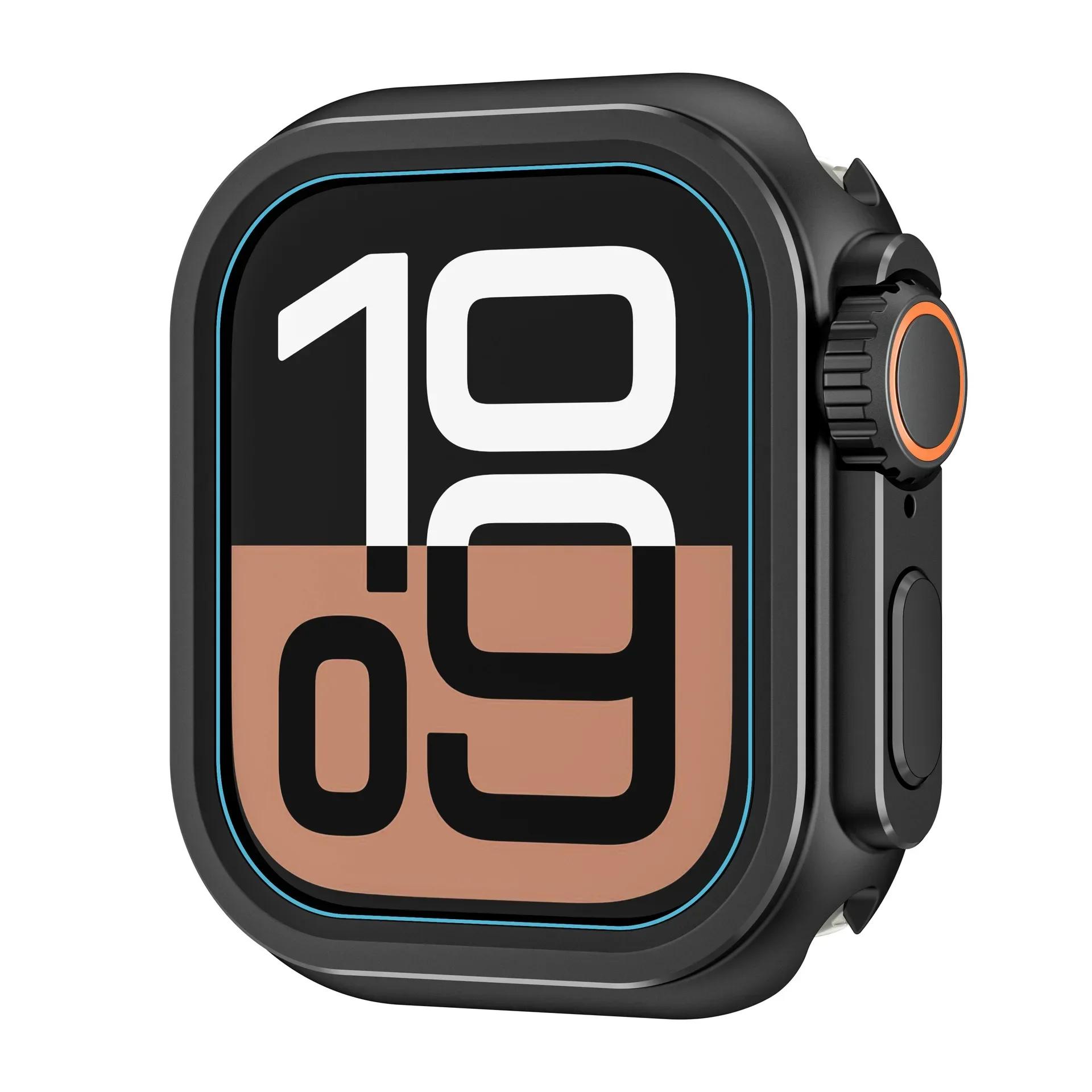 Металлический бампер для Apple Watch 46 мм 45 мм 44 мм защитная рамка для iWatch Series 10 9 8 7 6 5 SE замена на Ultra 2 49 мм For 46mm чёрный Agood