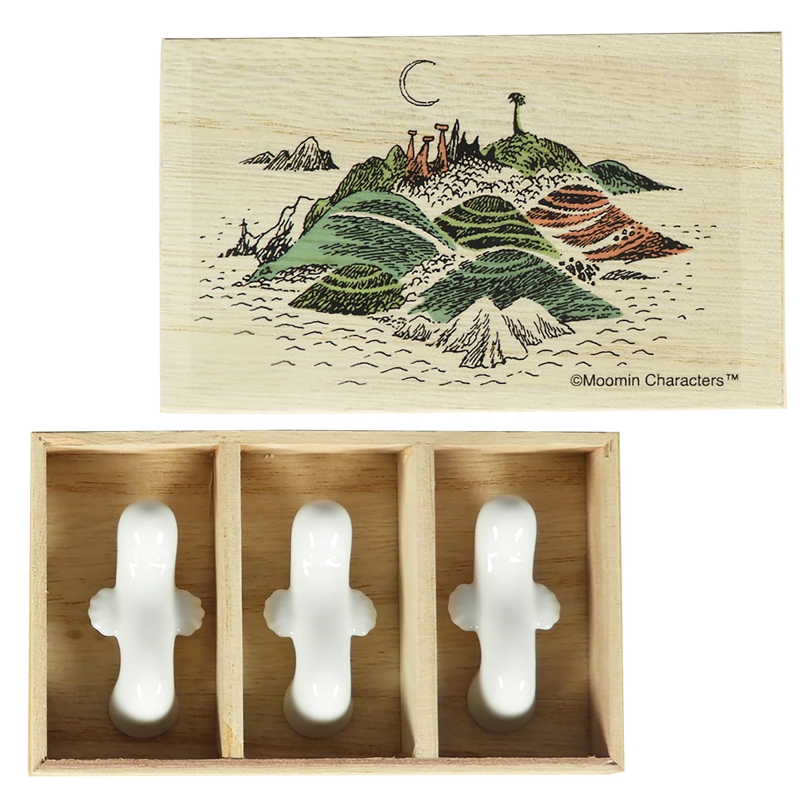 Подставка для палочек Moomin Nyoronyoro, подарочный набор из 3 предметов, деревянная коробка, Aina Moomin, разные товары, женский подарок на день рождения, посуда, сделано в Японии, белый, коричневый белый MJ Select