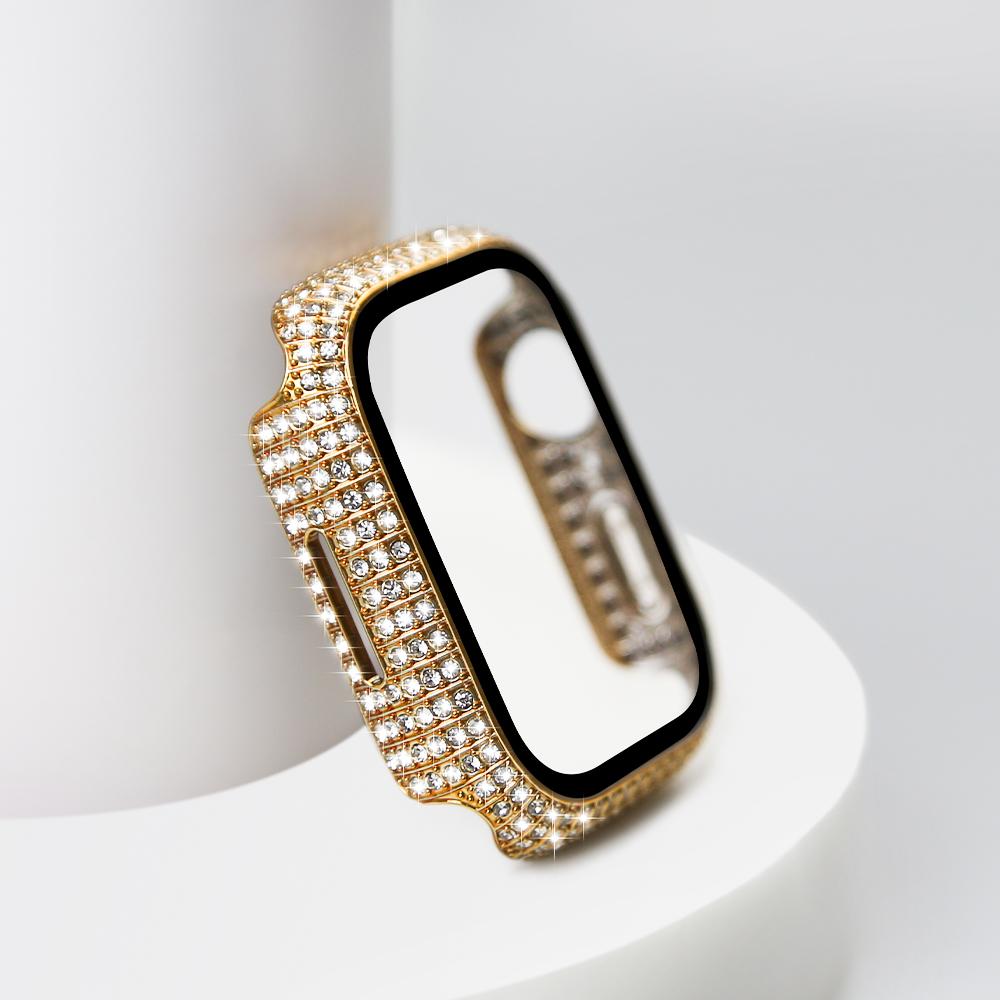 Крышка для часов с бриллиантами, встроенное закаленное стекло для Apple Watch Series 8, корпус 45 мм, 41 мм, блестящий защитный бампер для iWatch Series 7 44mm gray LUJING-Treasure Bag