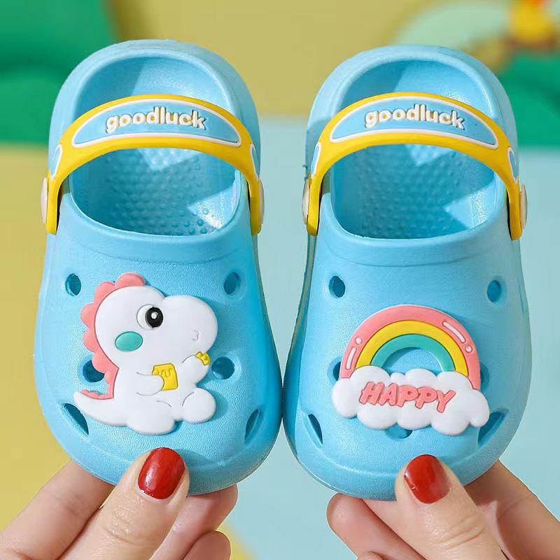Симпатичные пляжные сандалии для детей Dinosaur Kids, детские садовые тапочки для мальчиков и девочек, детские нескользящие домашние тапочки для ванной 18-19 insole 12.5cm небесно-голубой Walkway Wonders