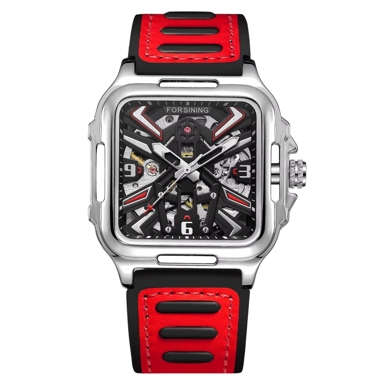 Повседневные скелетонированные полые автоматические часы 3D Montre Homme мужские наручные часы светящиеся военные часы сине-желтые красный Winner Office