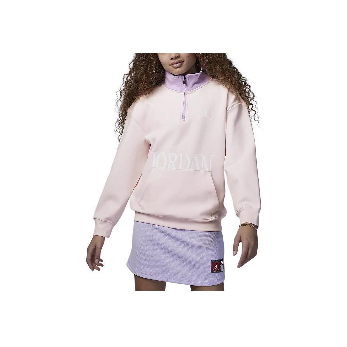 Повседневная толстовка Jordan Fundamentals Color Block с воротником-стойкой и полумолнией Детская толстовка Washed-Pink HF2378-685 M white