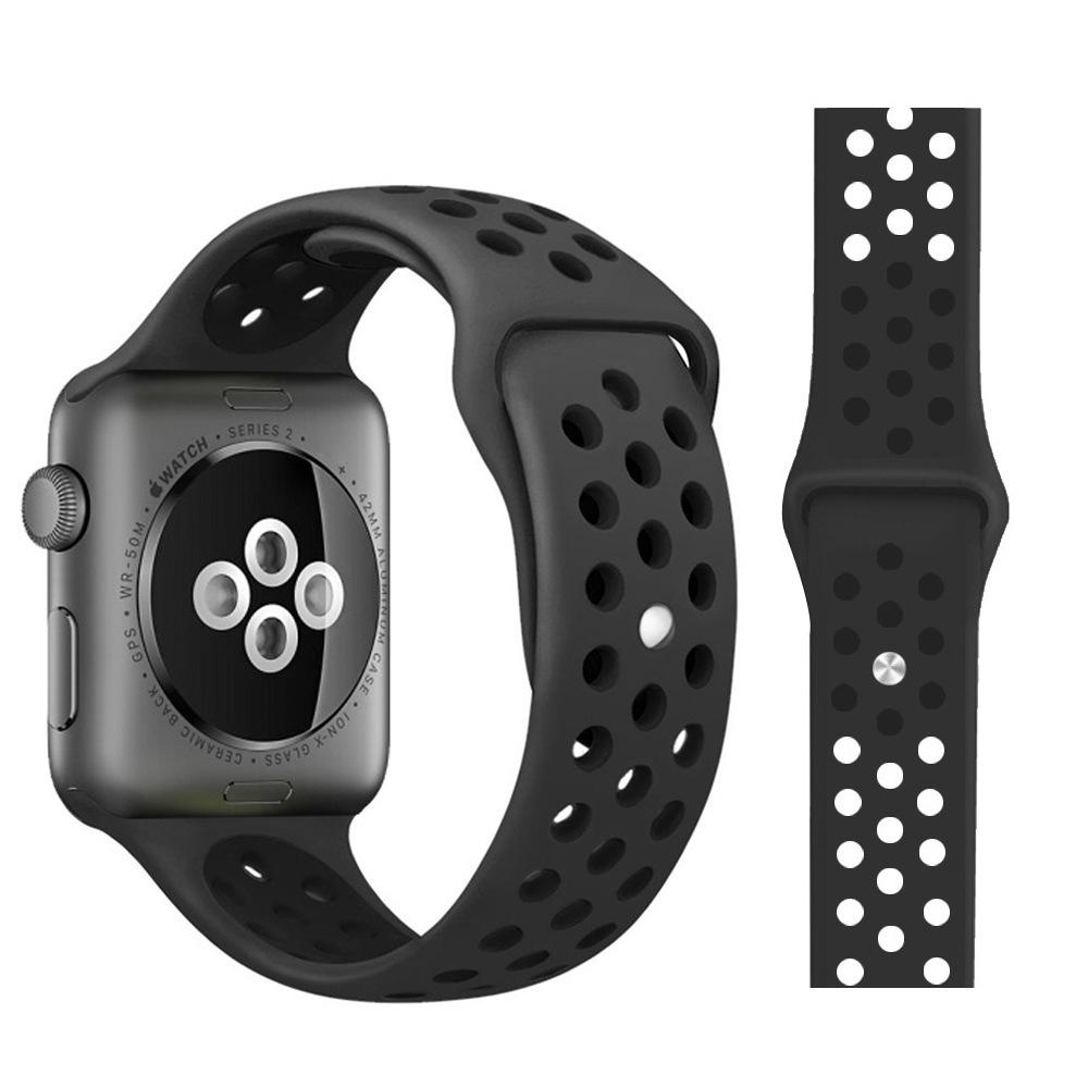 Спортивный ремешок для Apple Watch Ultra 2, 9, 8, 7, 6 SE 5, 4, 3, 2, 1, 49 мм, 38 мм, резиновый ремешок для Iwatch 4, 3, 40 мм, 44 мм, 41 мм, 42 мм, 45 мм For 38/40 MM чёрный Smartwatch Accessories