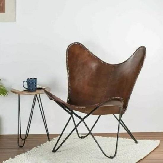 Кожаное кресло-кровать Lounge Accent Butterfly Chair Handmade New с железной рамой brown NAVYA LEATHER BUTTERFLY CHAIR