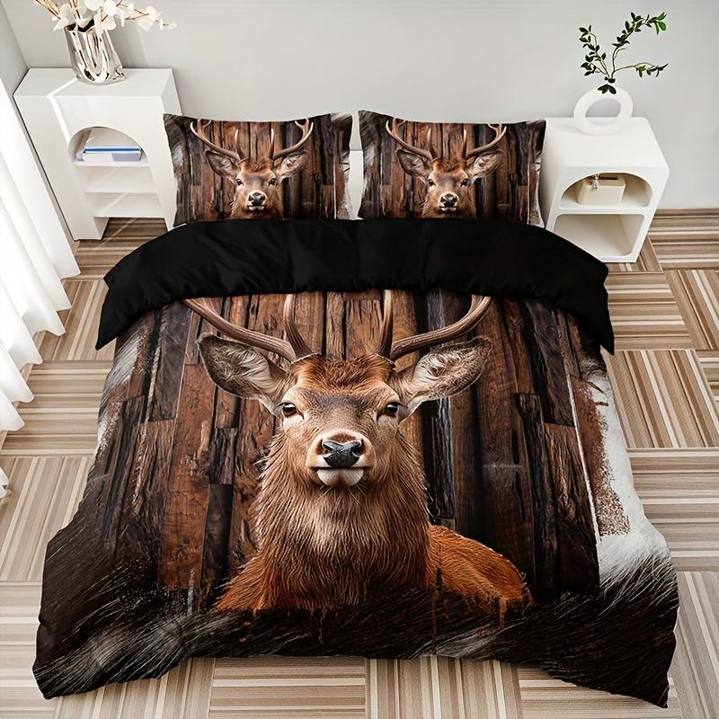 3Pcs Duvet Cover Collection Forest Animal Deer Print Bedding Collection Soft Comfortable Duvet Cover For Bedroom Guest Room Eu Single135x200cm black DSD1