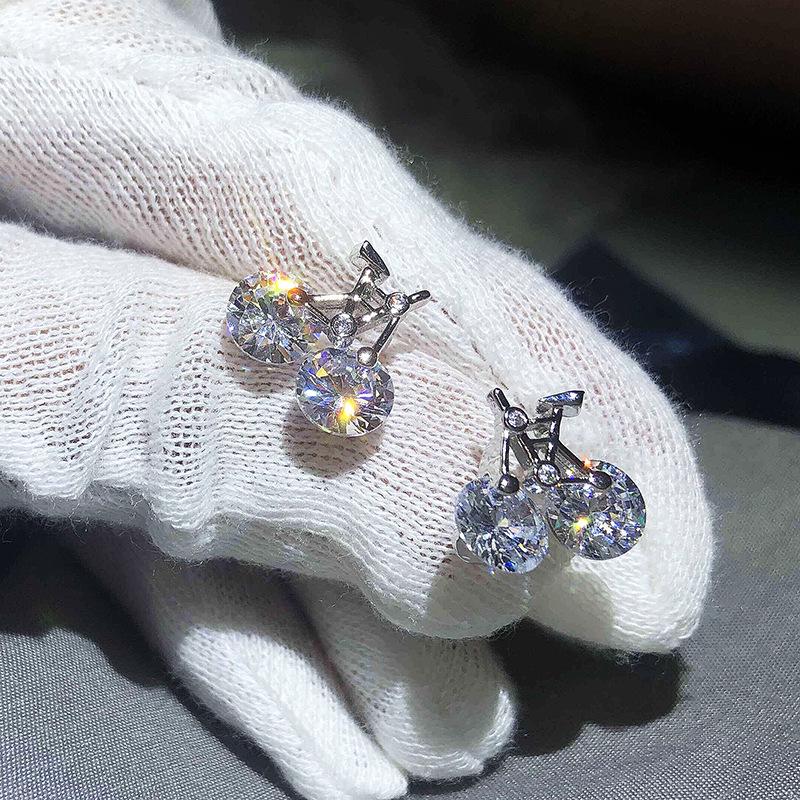 Роскошные серьги-гвоздики из стерлингового серебра в виде велосипеда, милые, с кубическим цирконием AAA, для женщин, модные, новые корейские серьги серебряный My fine jewelry