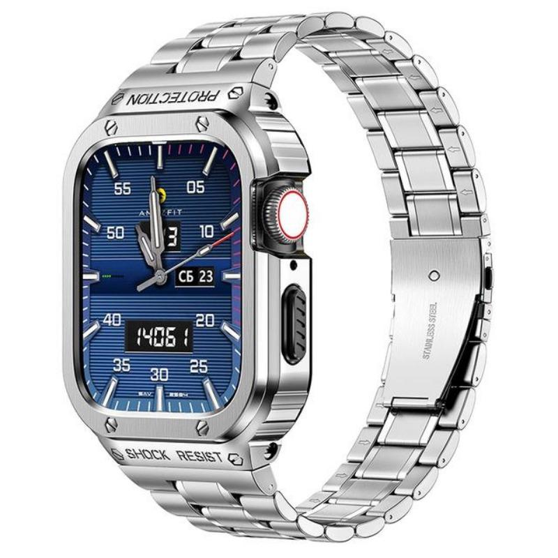 Классический роскошный ремешок+чехол для Apple Watch Ultra 2 Band 49 мм 44 мм 45 мм 41 40 мм бампер из нержавеющей стали Iwatch Series 9 8 7 SE 6 5 4 45MM gray Freesh