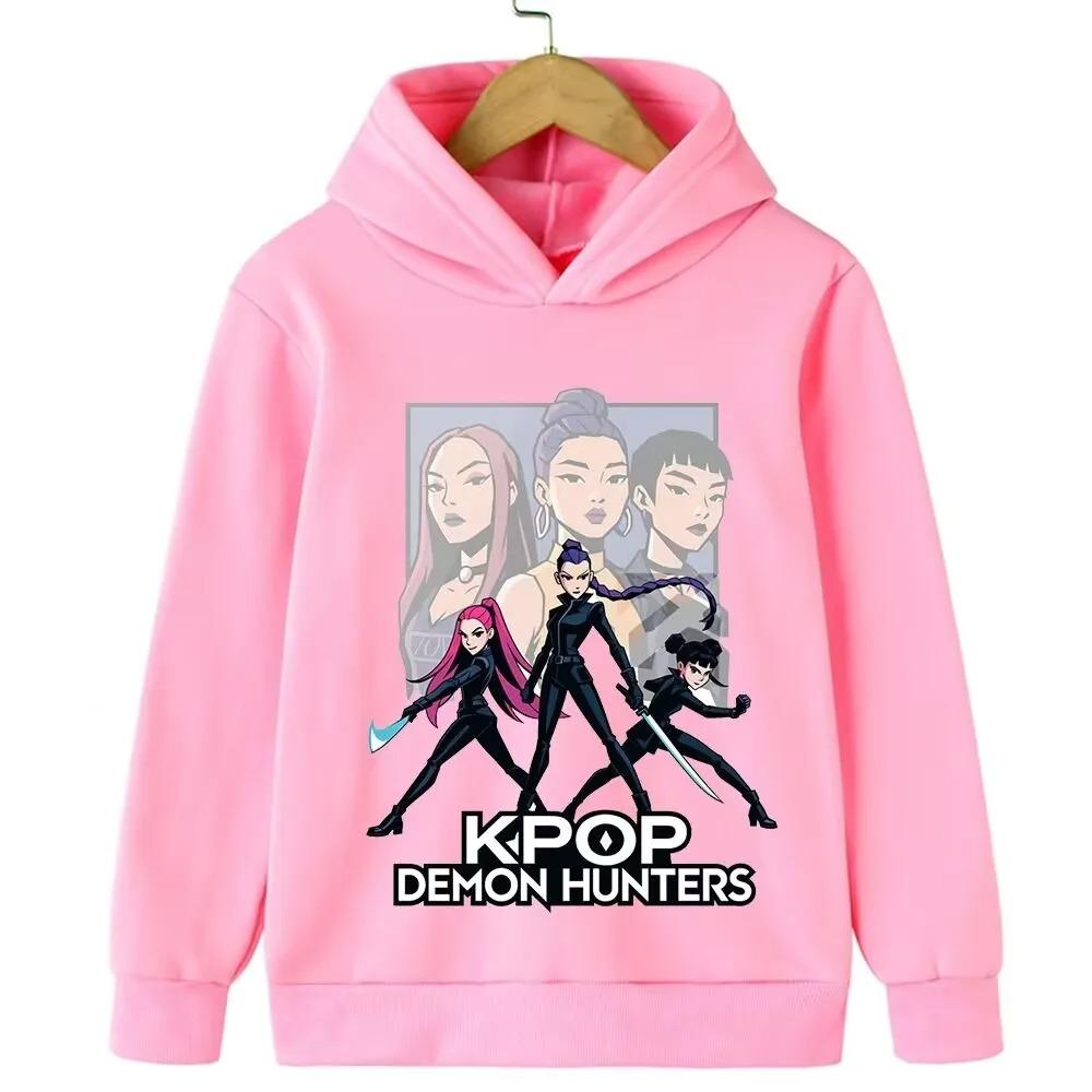 2025 Новое K-pop Охота на ведьм Детское худи Модное и универсальное Мультяшный принт Спортивная одежда для девочек 110 pink huiteng10