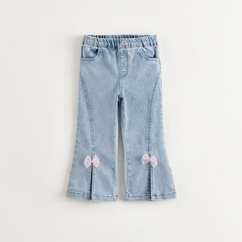 Mark Jenny Girls  Bowknot Stretchy Denim Flared Pants Baby Pants 2026 Spring New Style 550336 Denim Blue 130 cm gray TAOMall