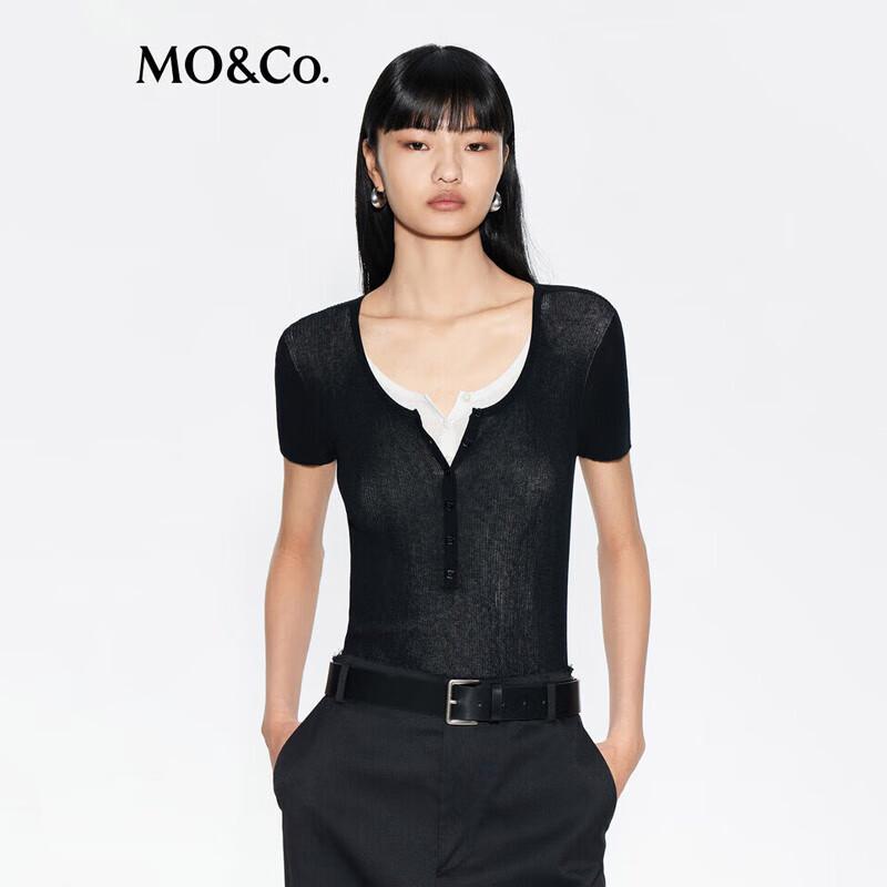 MO&Co. Женский трикотажный топ-поло с коротким рукавом и облегающего кроя S чёрный JDST online