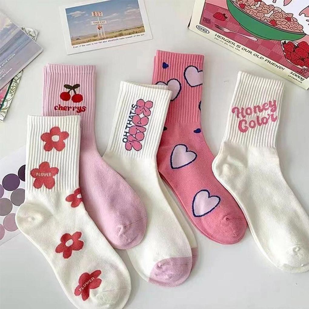 5 пар розовых носков средней длины Candy Pop gray Mayfashion