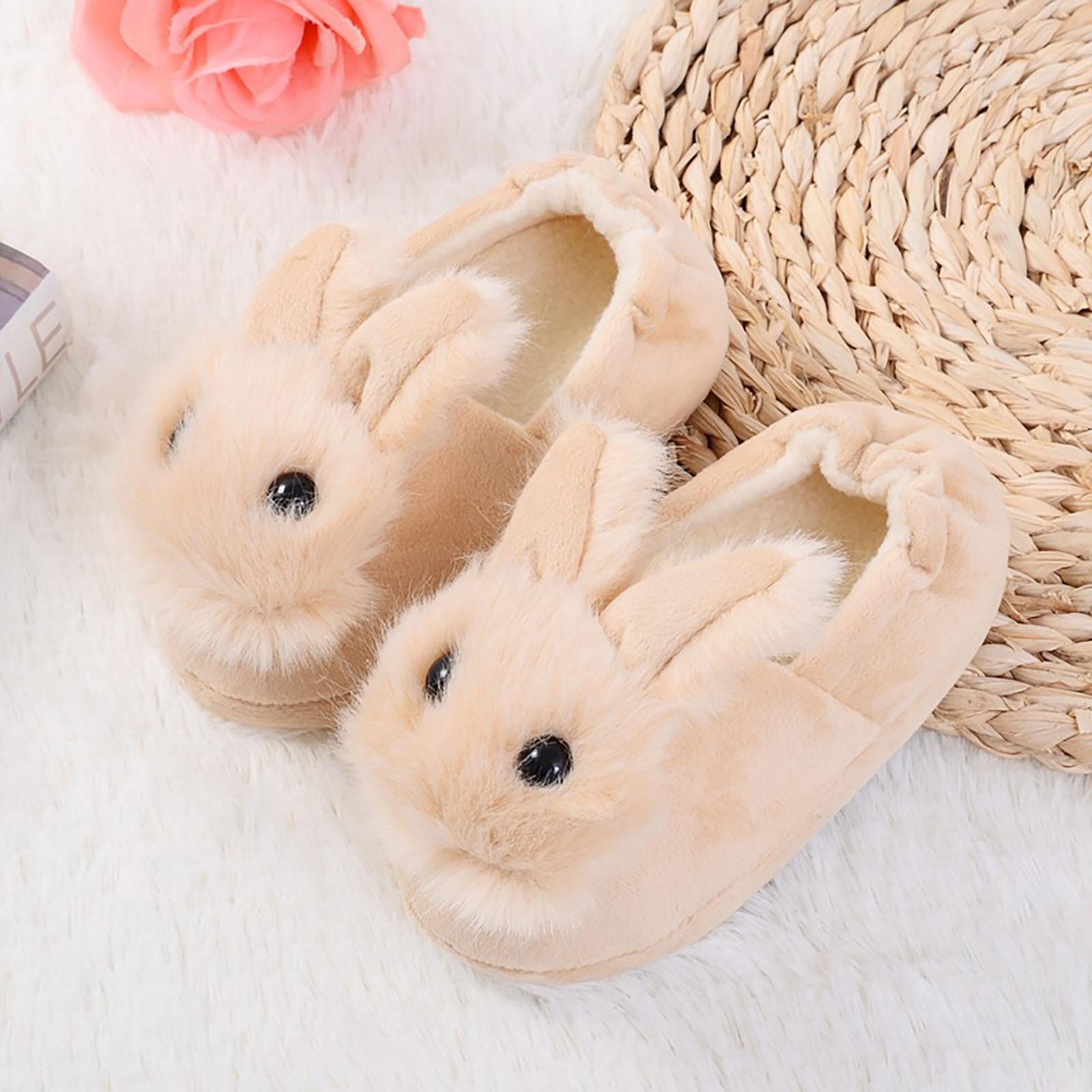 Детские теплые нескользящие хлопковые тапочки с рисунком кролика Fluffys, детские тапочки 13 бежевый amydeal