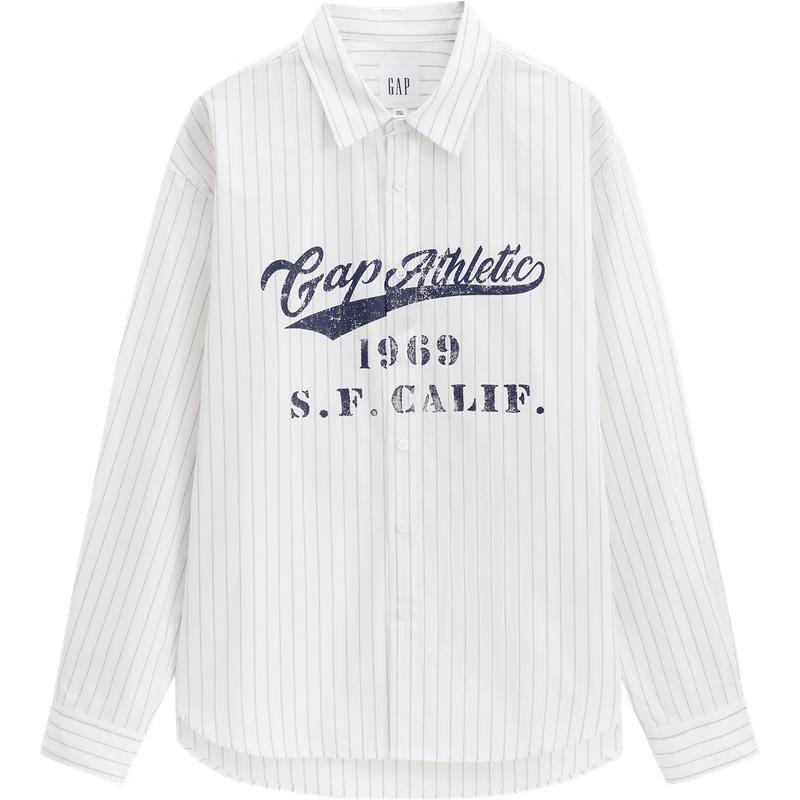 GAP Унисекс Лонгслив-поло из чистого хлопка в полоску с логотипом 2XL белый