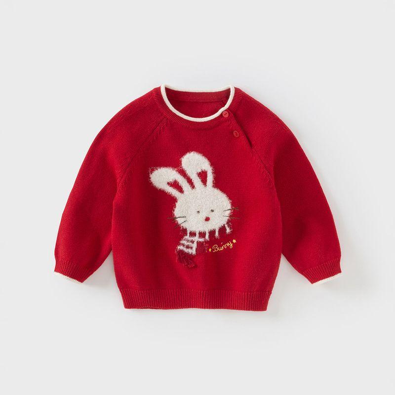 David Bella Girls  Sweater Pullover Warm Winter New Baby Red Knitwear Kidsren s New Year s Top Red [Ready Stock] 80((Recommended Height 73-80cm)) brown TAOMall