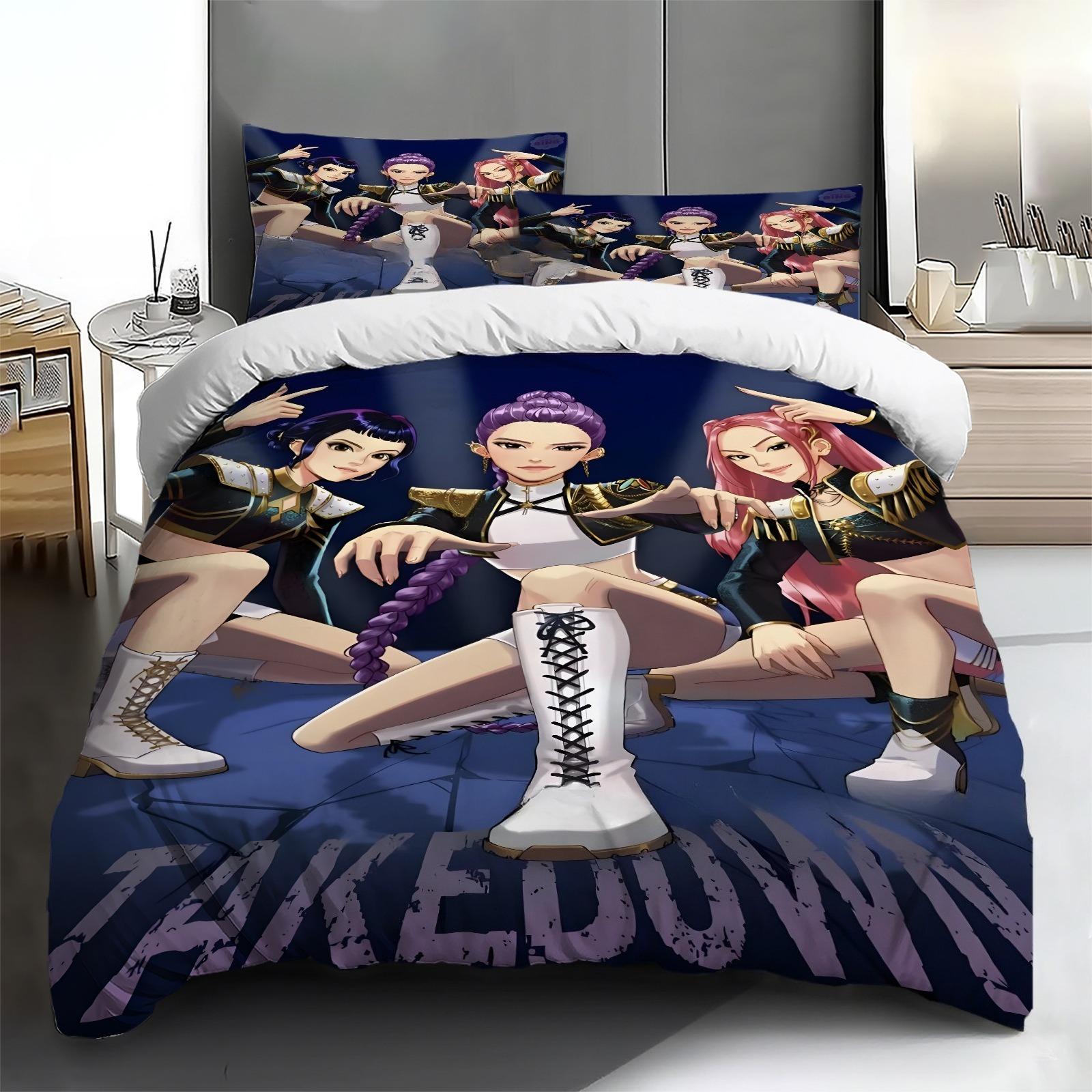 Anime DDemon H-Hunters Duvet Cover Set,Bedroom Duvet Cover Set,Polyester Bedding Set with Pillow Case,Home Textiles King Queen 100x135cm-2pcs&Duvet Cover black BaiTu Clothes