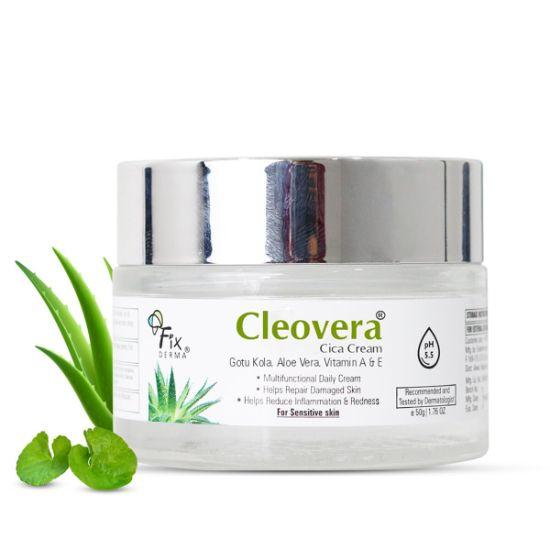 Крем Fixderma Cleovera Cica для лица с готу кола, алоэ вера, витаминами А и Е | Крем для лица Damage Skin Repair - 50 г gray Vedic India