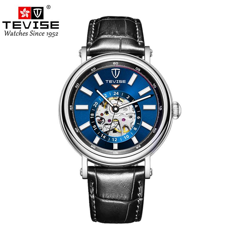 TEVISE Business Men Skeleton Hollow Leather Men s Wrist Watches Luxury Automatic Mechanical Male Clock синий