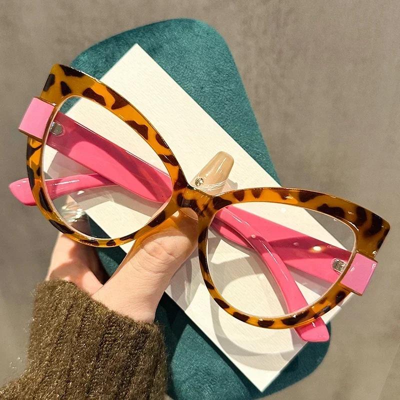 Персонализированные Очки для чтения с большой оправой, Color-blocking, «Кошачий глаз», Защита глаз от синего света, Очки для путешествий и пляжа 3.0 white Window glass film